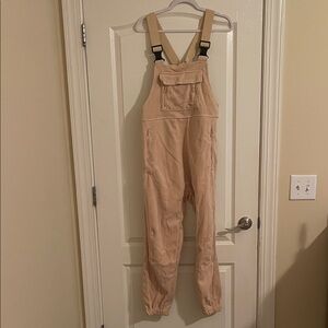 Women's Tan Overalls Teddy Bear Fleece